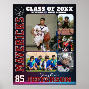 Affiche Collage de photos d'équipe de basketball au lycée