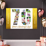 Affiche Collage de photos du 70e anniversaire avec des bor<br><div class="desc">Poster photo collage personnalisé pour un 70e anniversaire. Le design comporte des bordures d'or et jusqu'à 13 photos différentes qui seront affichées en forme du numéro 70. Le modèle est prêt à vous permettre d'ajouter vos photos dans un mélange de photos de carré, de paysages et de portraits. Vous pouvez...</div>