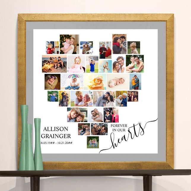 Affiche Collage de photos en forme de coeur (Funeral memorial poster to order professionally printed or as a printable digital download)