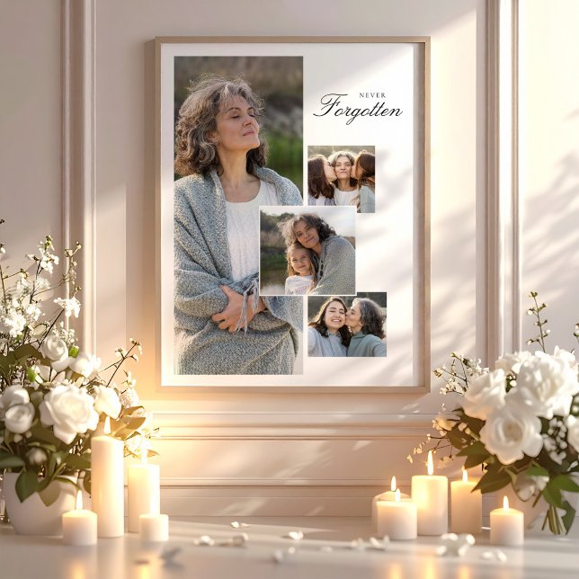 Affiche Collage de photos en hommage mémorial Cadeau de de (Memorial Tribute Photo Collage Bereavement Gift Poster, Funeral Favors)