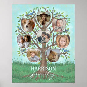 Affiche Collage de photos familiales Arbre 8 photos + Nom 