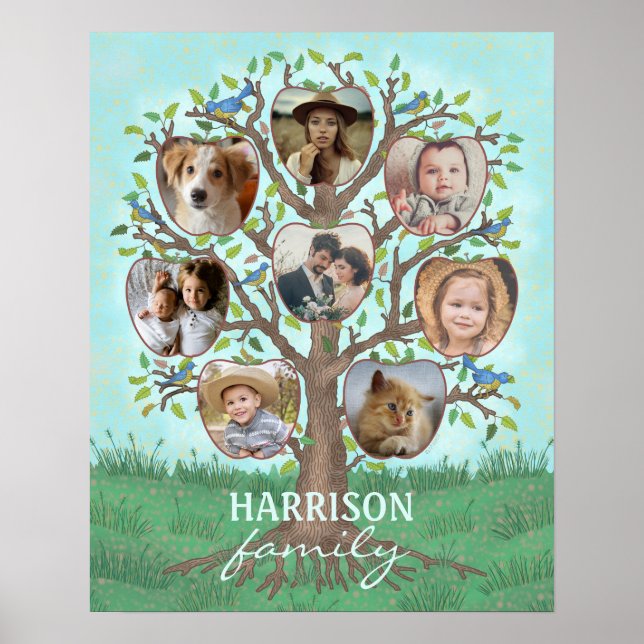 Affiche Collage de photos familiales Arbre 8 photos + Nom  (Devant)