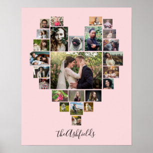 Affiche Collage de photos familiales Coeur 25 Photos Nom R