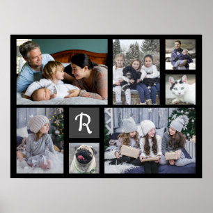 Affiche Collage de photos familiales Monogrammes 7 photos
