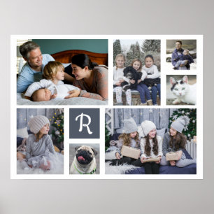 Affiche Collage de photos familiales Monogrammes 7 photos 