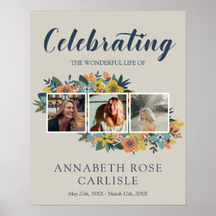 Affiche Collage de photos florales jaunes pour les funérai