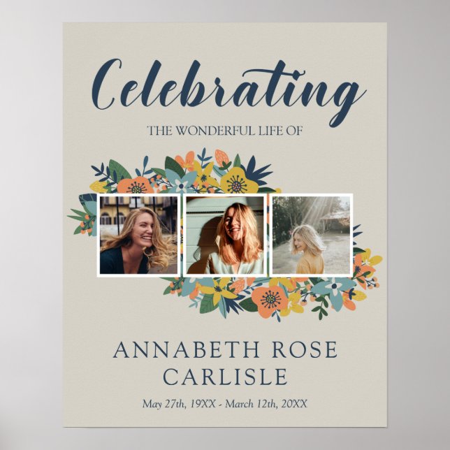 Affiche Collage de photos florales jaunes pour les funérai (Devant)