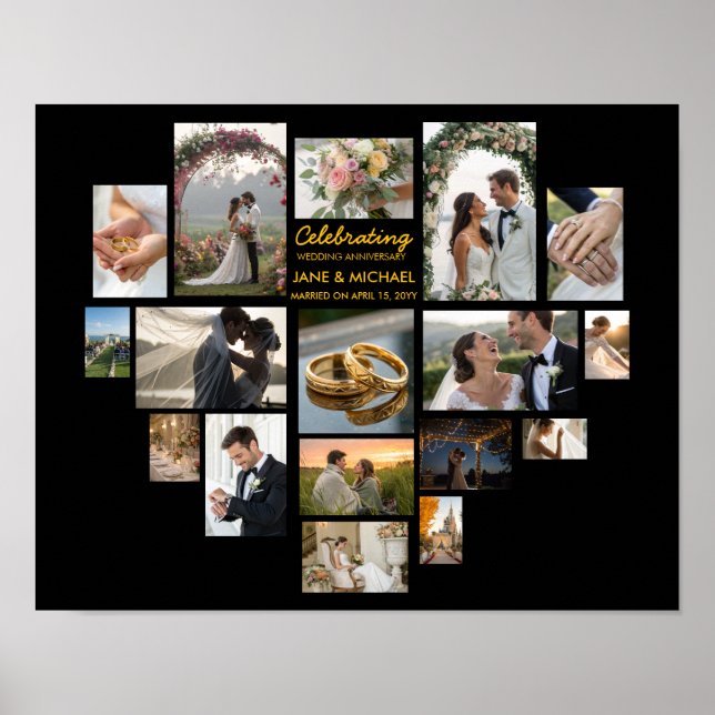 Affiche Collage de photos Heart 17 Script personnalisé (Devant)