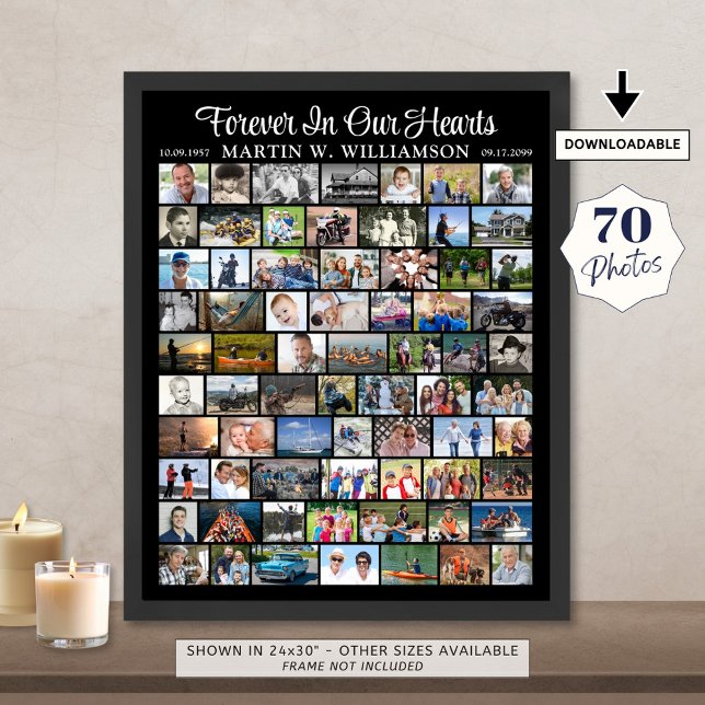 Affiche Collage de photos Memorial 70 simple personnalisé (Créateur téléchargé)