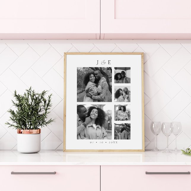 Affiche Collage de photos moderne monogramme couples en éc (Créateur téléchargé)