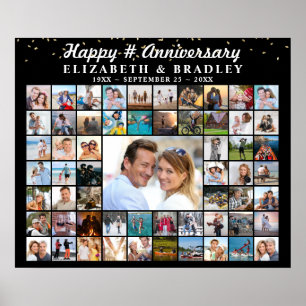 Affiche Collage de photos personnalisé Confettis Anniversa