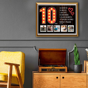 Affiche Collage de photos personnalisé Rétro Cœurs 10e Ann