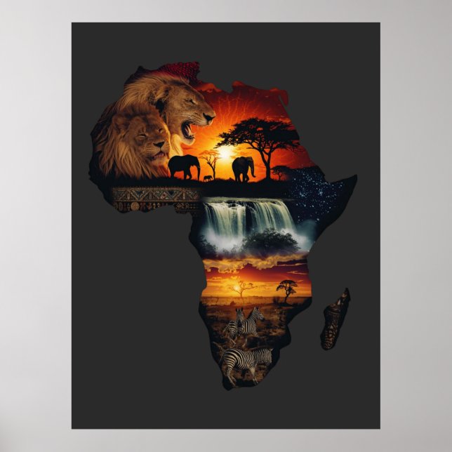 Affiche Collage de safari faunique africain (Devant)