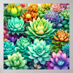 Affiche Collage de succulents colorés