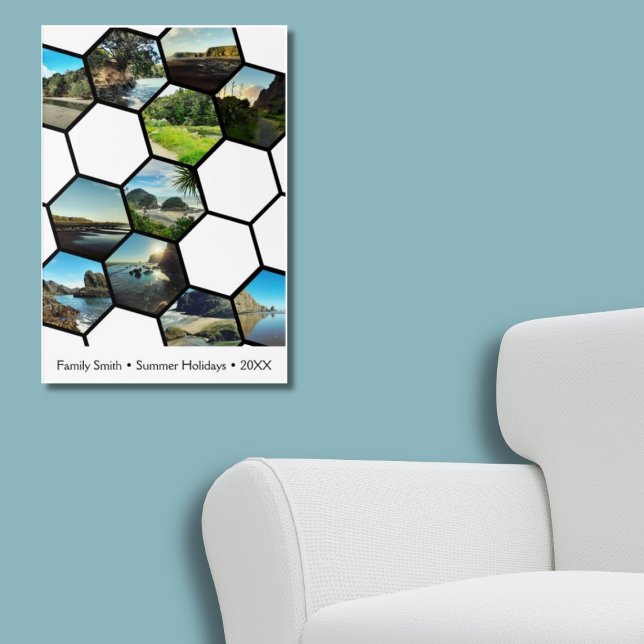 Affiche Collage de vacances personnalisées en forme d'Hexa (Fun Hexagon-Shaped Custom Family Vacation Collage Poster)