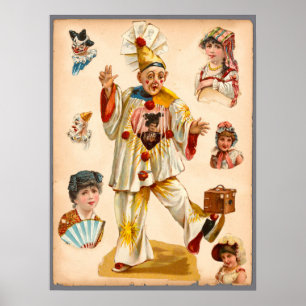Affiche Collage d'Éphémérides de Femmes Vintage et Clowns