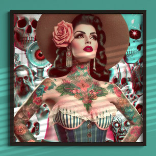 Affiche Collage des femmes tatouées de la vieille école