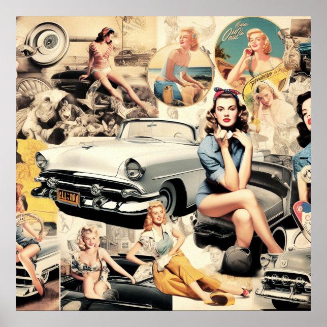 Affiche Collage Des Filles Rétro Des Années 1950 (Devant)