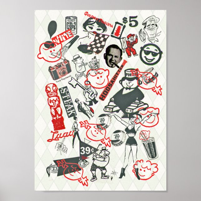 Affiche Collage des vecteurs publicitaires des années 60 - (Devant)