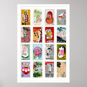 Affiche Collage d'étiquettes de boîtes d'allumettes japona
