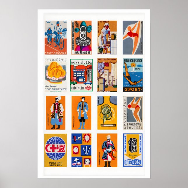 Affiche Collage d'étiquettes de boîtes d'allumettes orange (Devant)