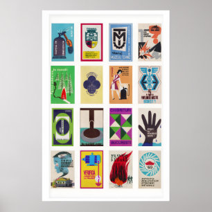 Affiche Collage d'étiquettes de boîtes d'allumettes roumai