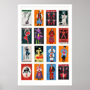 Affiche Collage d'étiquettes de boîtes d'allumettes russes