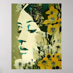 Affiche Collage du visage et des fleurs des femmes
