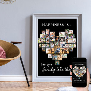 Affiche Collage en forme de cœur Le bonheur est une famill