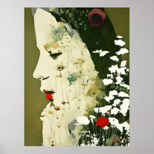 Affiche Collage Femme et Fleurs