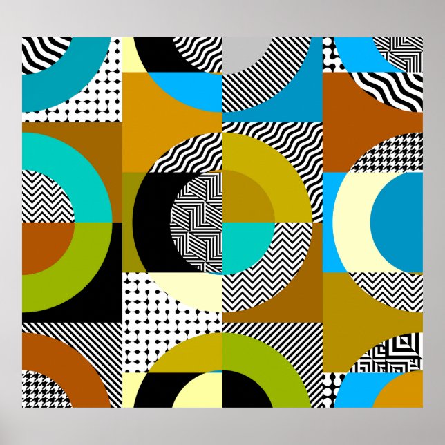Affiche Collage géométrique : cercles, motif vintage. (Devant)