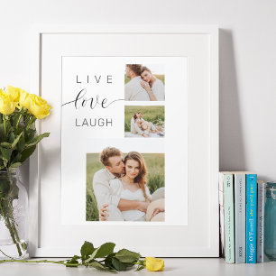 Affiche Collage moderne Couple Photo & Live Love Laugh Cad