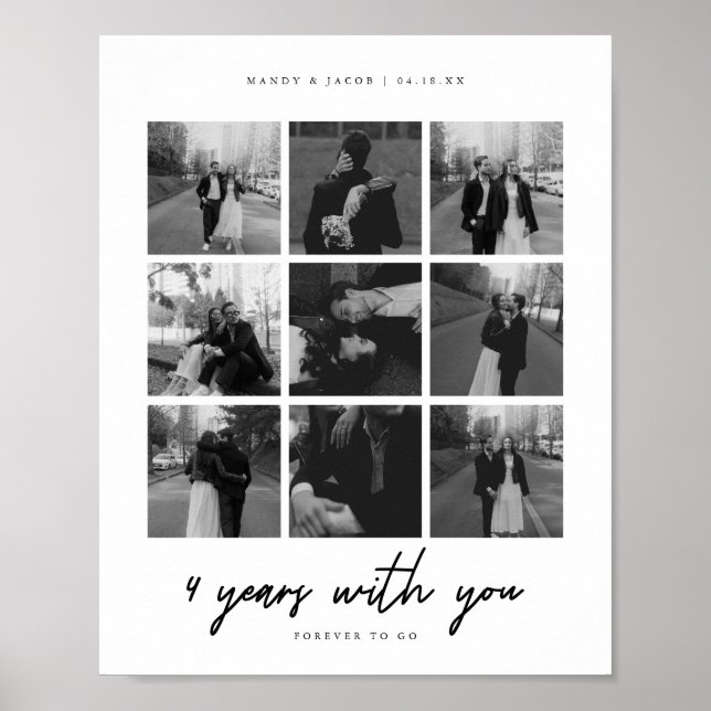 Affiche Collage Moderne de 9 Photos pour Couple - 4 Ans de (Devant)