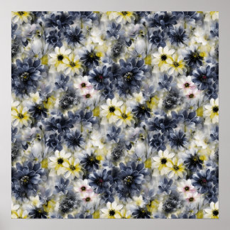 Affiche Collage, motif de fleurs peintes, aquarelle