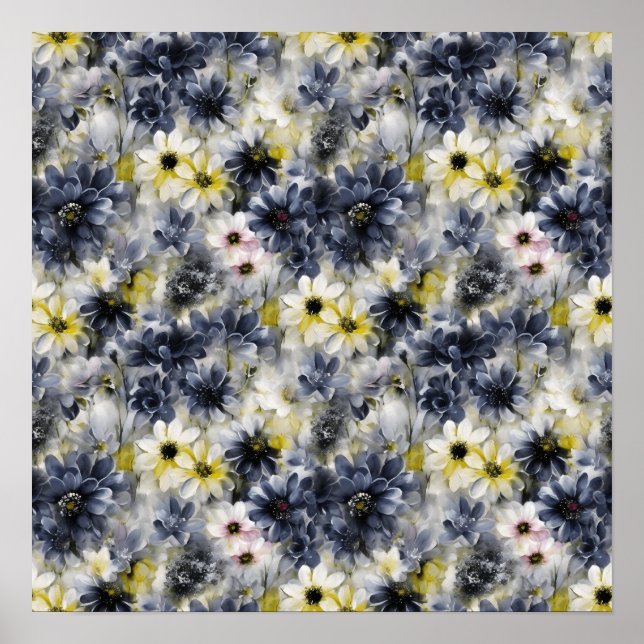 Affiche Collage, motif de fleurs peintes, aquarelle (Devant)