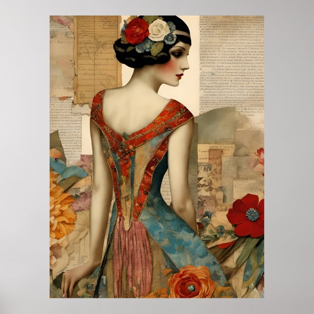 Affiche Collage multimédia mixte de mode vintage (Devant)
