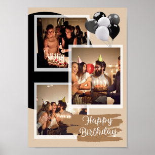 Affiche Collage personnalisé de 3 photos Joyeux Anniversai