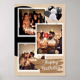 Affiche Collage personnalisé de 3 photos Joyeux Anniversai