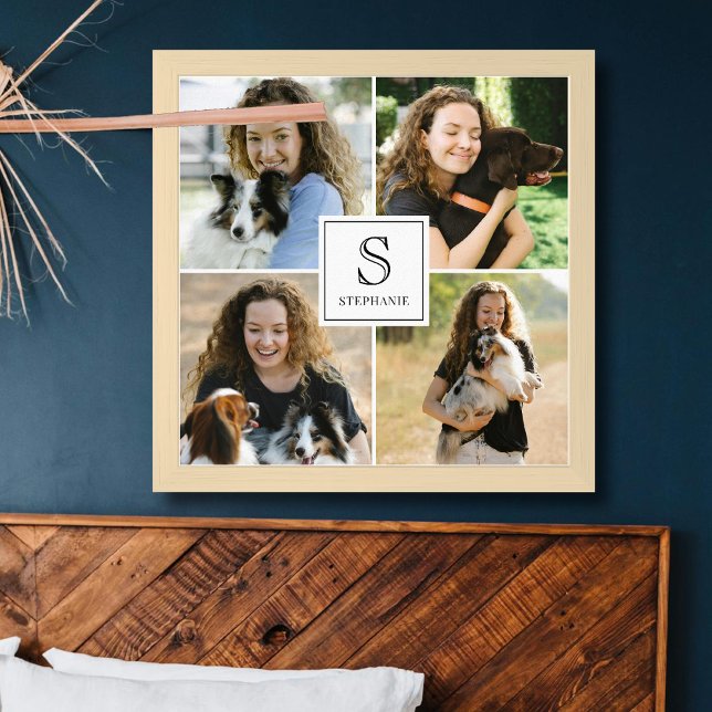 Affiche Collage personnalisé de 4 photos avec monogramme e (Créateur téléchargé)