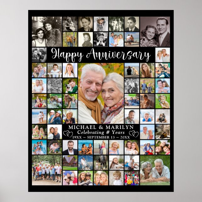 Affiche Collage personnalisé de 64 photos pour anniversair (Devant)