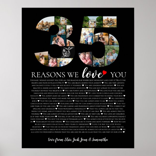 Affiche collage photo 35 raisons pour lesquelles nous vous (Devant)