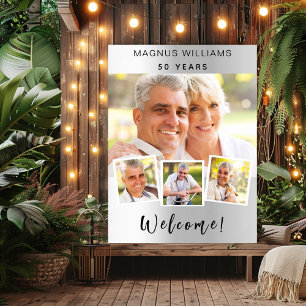 Affiche Collage photo argent anniversaire fête bienvenue