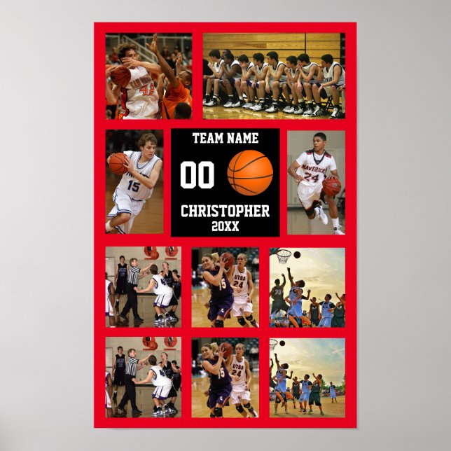 Affiche Collage photo Basket-ball 10 Nom de l'équipe rouge (Devant)