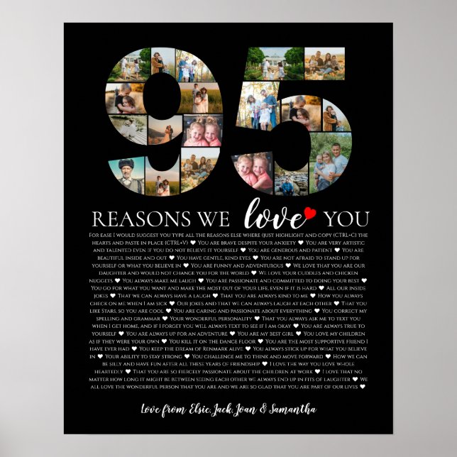Affiche Collage photo d'anniversaire 95 raisons pour lesqu (Devant)
