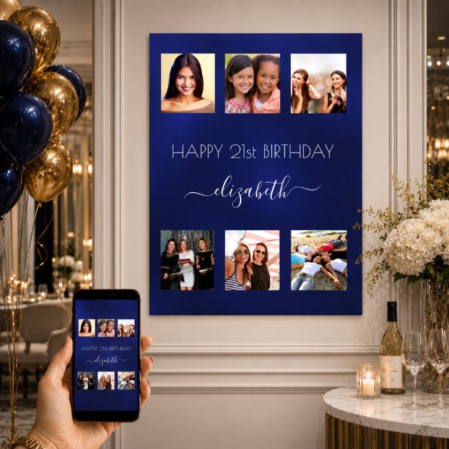 Affiche Collage photo d'anniversaire bleu marine Meilleure (Créateur téléchargé)