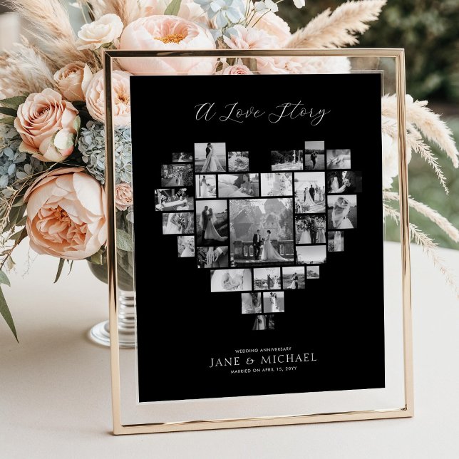Affiche Collage photo d'anniversaire de mariage noir (Créateur téléchargé)
