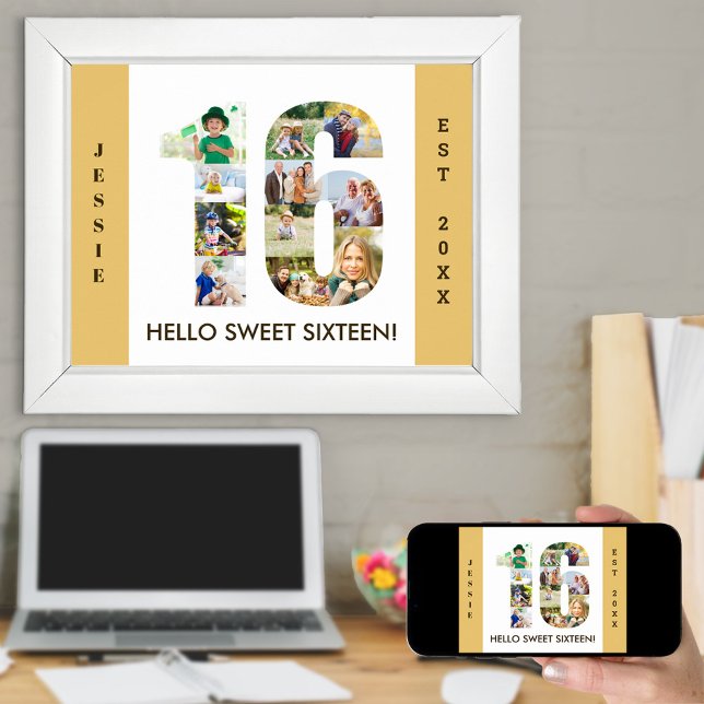 Affiche Collage photo dans le numéro 16 Neutre 16e anniver (Créateur téléchargé)