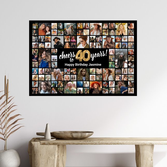Affiche Collage photo de 100 ans pour les 40 ans en noir e (Créateur téléchargé)