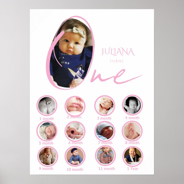 Affiche Collage photo de bébé fille pour le premier annive (Devant)
