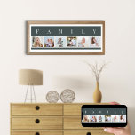 Affiche Collage photo de famille 6 Image Strip Slate perso<br><div class="desc">Impression personnalisée avec le mot FAMILY en haut de vos photos. Le modèle photo est configuré pour vous pour ajouter 6 de vos photos préférées, qui sont affichées en format carré dans un style simple, style bande, collage photo. Cette pièce personnalisée élégante et élégante a une palette de couleurs neutres...</div>